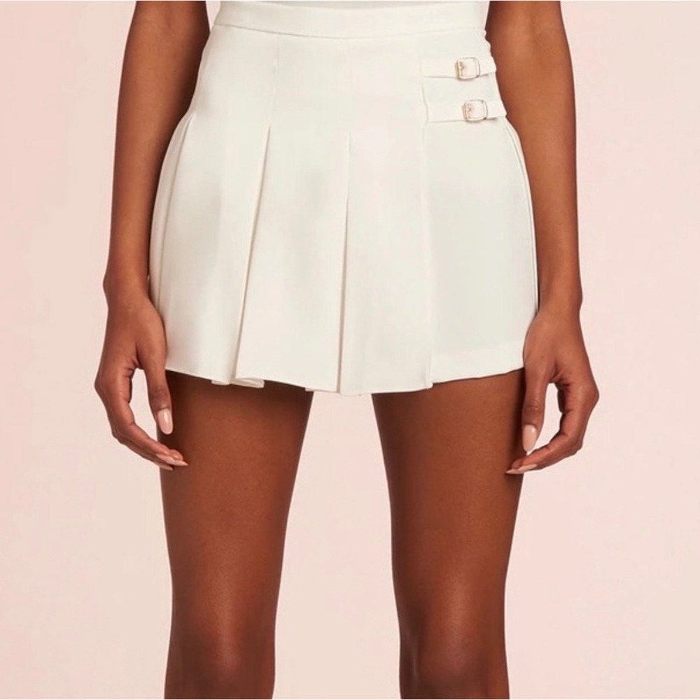 Amanda Uprichard Rizzo Skort Women Medium White Pleated Buckle Mini Skirt Shorts